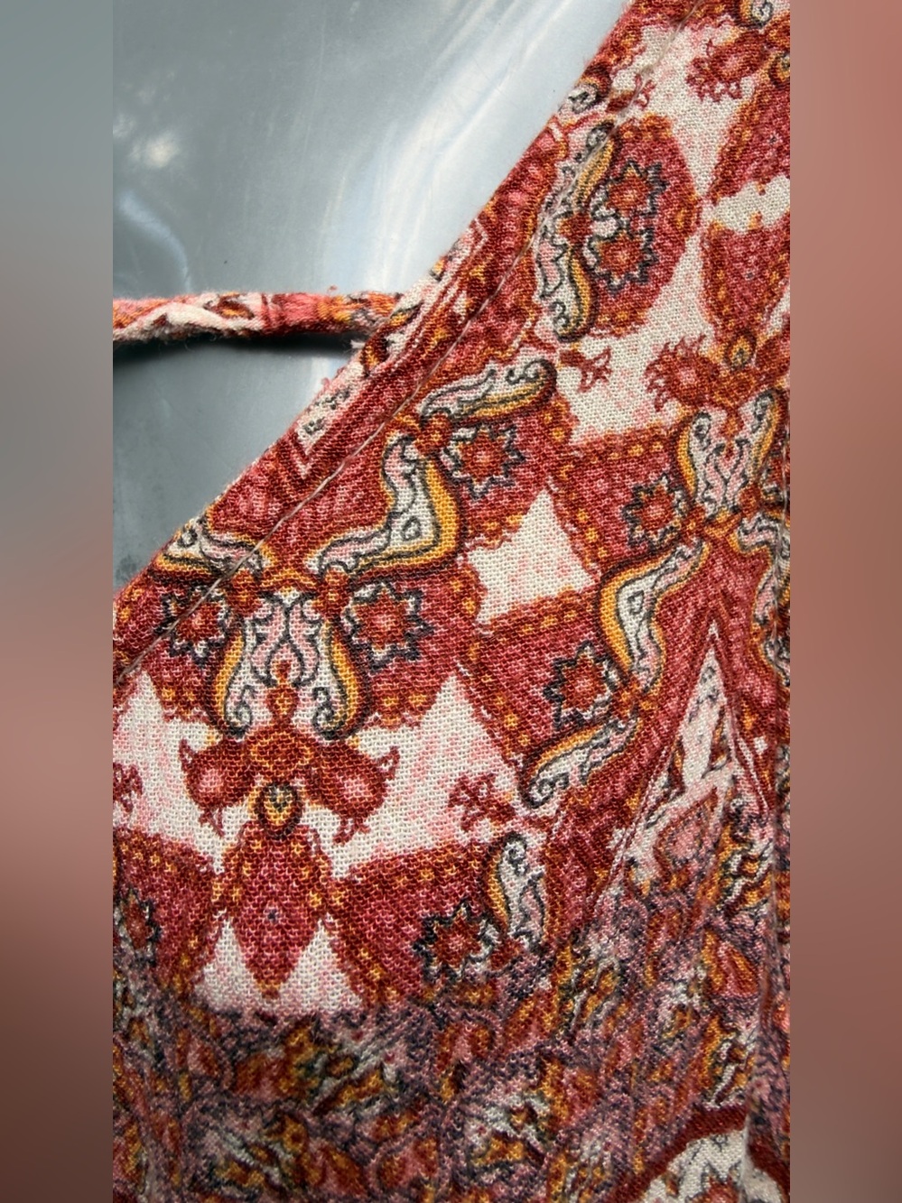 Patrons of Peace Boho Rust Paisley Wide Leg Jumpsuit Size M Cropped Palazzo Pock - Picture 6 of 8